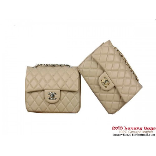 Torebka Chanel 1115 mini Classic Flap Bag z owczej skóry w kolorze moreli