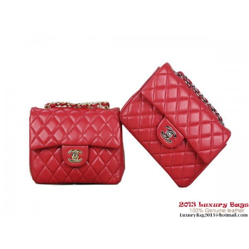 Torebka Chanel 1115 mini Classic Flap Bag z owczej skóry w kolorze czerwonym