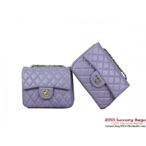 Torebka Chanel 1115 mini Classic Flap Bag z owczej skóry w kolorze fioletowym