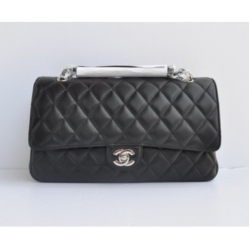 Torebka Chanel Marble 2.55 Double Flap 1113, czarna, ze srebrnym łańcuszkiem