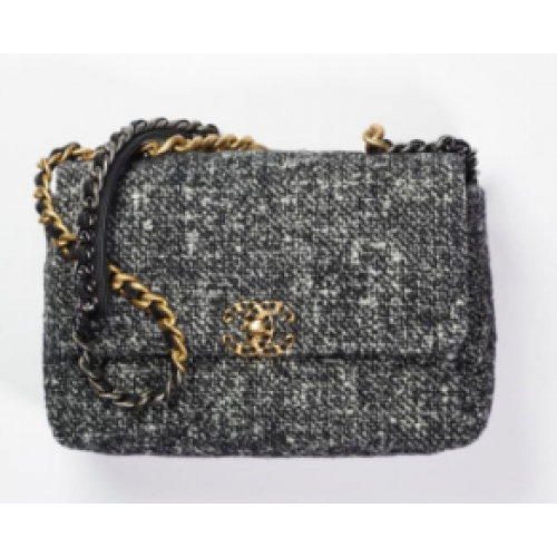 Torebka Chanel 19 z klapką Tweed AS1160 czarna