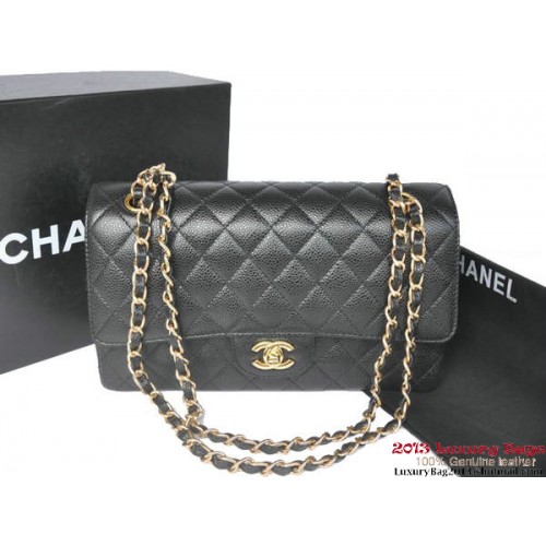 Torebka Chanel 2.55 Classic Flap Bag w kolorze czarnym, oryginalna skóra kawiorowa, złoto