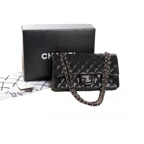 Torebka Chanel 2.55 Series Black Original Leather Classic Flap Bag A01112 Silver
