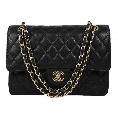 Torebka Chanel 2.55 Series Caviar Leather Flap Bag A01112 Black Golden
