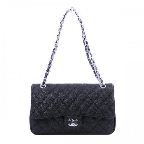 Torebka Chanel 2.55 Series Classic Flap Bag 1112, czarna, wzór Cannage, srebrna
