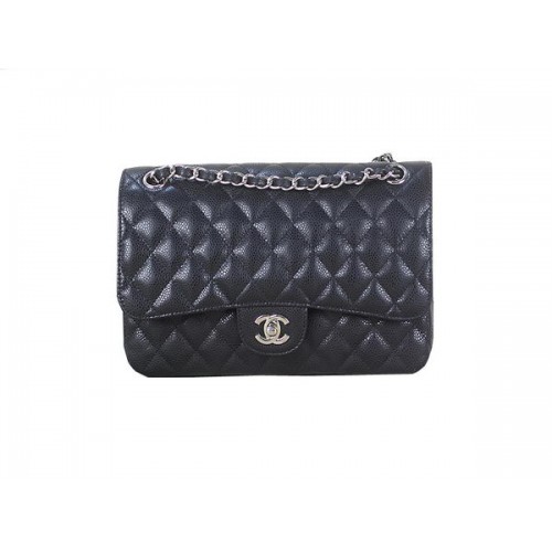 Torebka Chanel 2.55 Series Classic Flap Bag 1112, czarna, oryginalna, skóra, wzór Cannage, srebrna