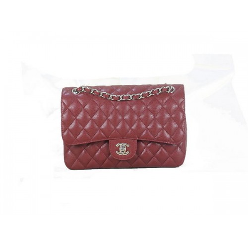 Torebka Chanel 2.55 Series Classic Flap Bag 1112 w kolorze bordowym, oryginalna skóra Cannage Pattern Silver