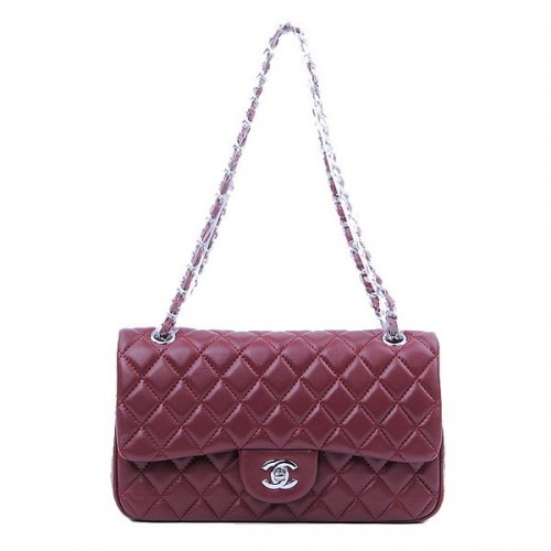 Torebka Chanel 2.55 Series Classic Flap Bag 1112 Burgundowa skóra owcza Srebrna