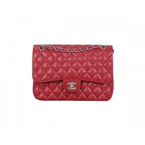 Torebka Chanel 2.55 Series Classic Flap Bag 1112 Red Cannage Pattern Original Leather Silver