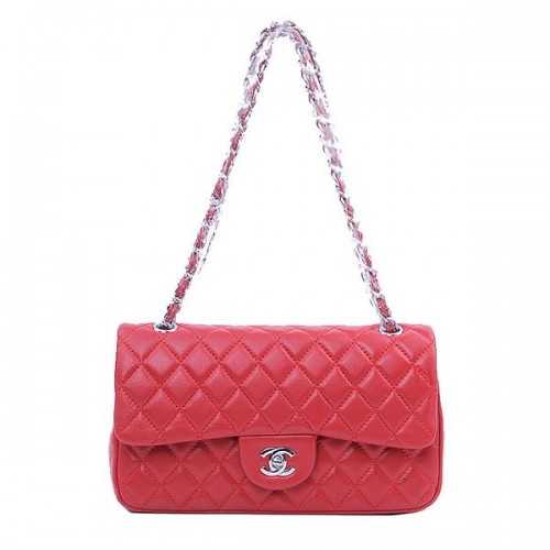 Torebka Chanel 2.55 Series Classic Flap Bag 1112, czerwona, owcza, srebrna