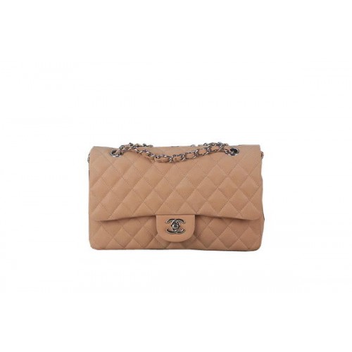 Torebka Chanel 2.55 Series Classic Flap Bag A01112 Beżowa oryginalna skóra nubukowa z wzorem Cannage w kolorze srebrnym