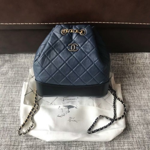 Plecak Chanel 2018 Original Calfski Skin Leather 81229 Niebieski