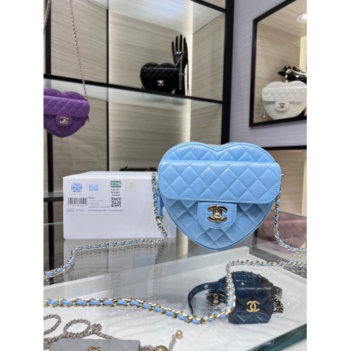 Torebka Chanel 2022S Love Heart Original Lambskin Crossbody Chain Bag AS3191Y Blue
