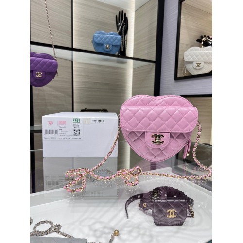 Torebka Chanel 2022S Love Heart Original Lambskin Crossbody Chain Bag AS3191Y Pink