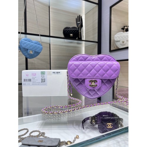 Torebka Chanel 2022S Love Heart Original Lambskin Crossbody Chain Bag AS3191Y Purple