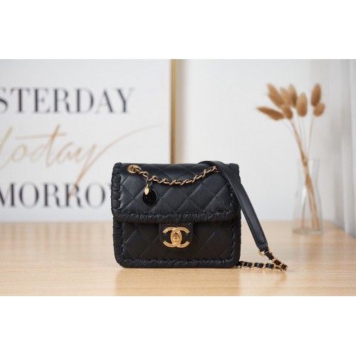 Torebka Chanel 22C New Woven Piping Square Original Leather AS2495 Black