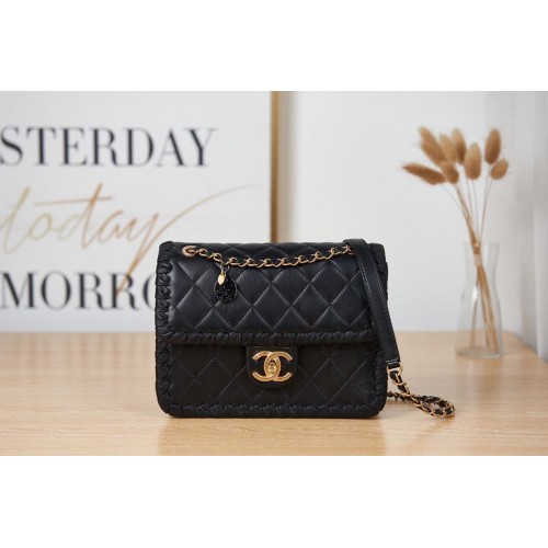 Torebka Chanel 22C New Woven Piping Square Original Leather AS2496 Black
