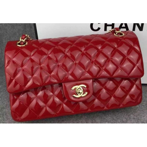 Torebka Chanel 2.55 Series Double Flap Bag w kolorze czerwonym, oryginalna skóra lakierowana CF7024, złota