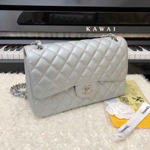 Torebka Chanel 2.55 Series Flap Bag Leather A1112CF srebrzysta