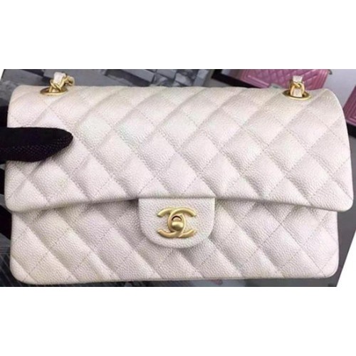 Torebka Chanel z klapką z serii 2.55 OffWhite Cavier Leather A05480 Gold