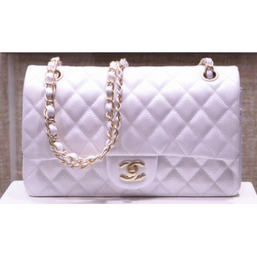 Torebka Chanel 2.55 Series Flap Bag Silver Original Caviar Leather A1112 Gold