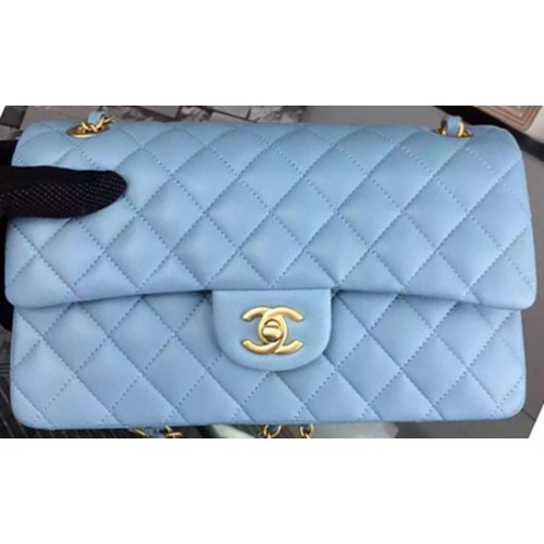 Torebka Chanel z klapką z serii 2.55 SkyBlue Sheepskin Leather A06375 Gold