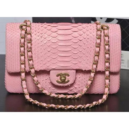 Torebka Chanel z klapką z serii 2.55 Sakura Pink Original Python Leather A1112SA Gold