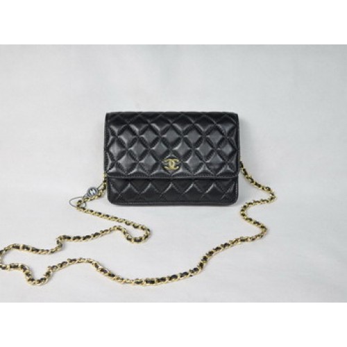 Torebka Chanel Lambskin 33814 Czarna ze złotym łańcuszkiem