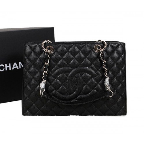 Chanel A50995 Czarna oryginalna skórzana torba na ramię w kolorze srebrnym
