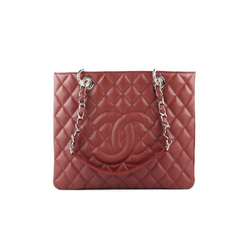 Chanel A50995 Maroon Original Cannage Leather Shoulder Bag Silver