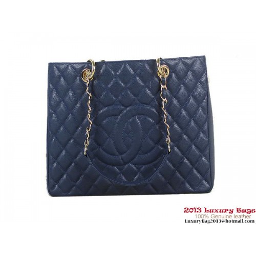 Chanel A50995 RoyalBlue Original Cannage Leather Shoulder Bag Gold