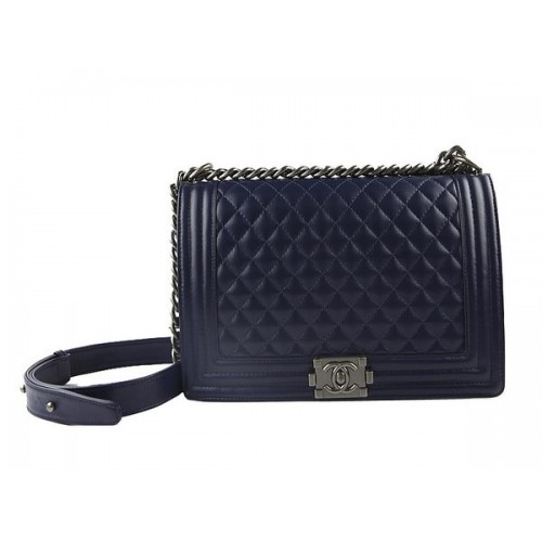 Chanel A67026 Royalblue Duża torebka na ramię Le Boy z klapką w kolorze srebrnym