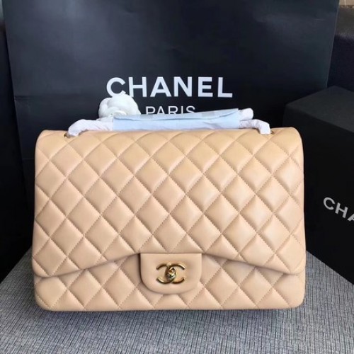 Torebka Chanel Maxi Quilted Classic Flap Bag w kolorze morelowej skóry owczej A58601 Gold