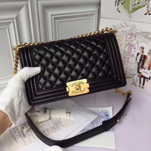 Torebka na ramię Chanel Boy Flap Original Sheepskin Leather Black A67086 Gold