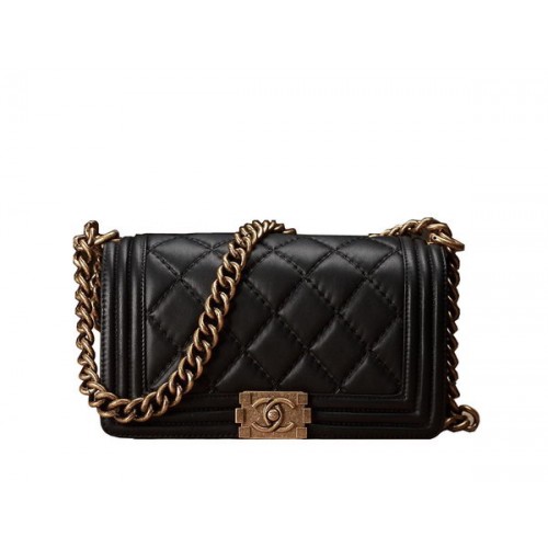 Torebka na ramię Chanel Boy Flap, czarna, oryginalna skóra cielęca A67086, złota