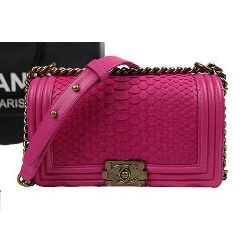 Torebka na ramię Chanel Boy Flap Rose Original Python Leather A67025 Gold