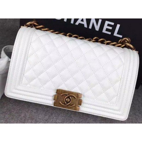 Torebka na ramię Chanel Boy Flap, biała, oryginalna skóra cielęca, A8708, brązowa