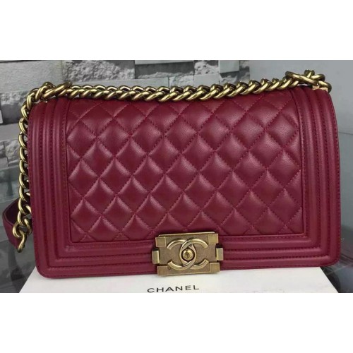 Torebka na ramię Chanel Boy Flap, skóra owcza A67086, bordowa