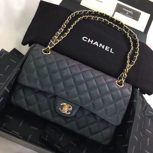 Chanel Calfskin Gold-Tone Metal A01112 czarny