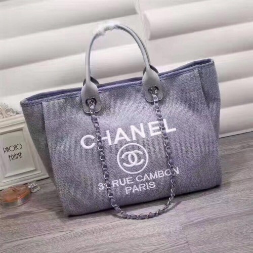 Torba na zakupy Chanel Canvas Leather Tote, niebieska A1679