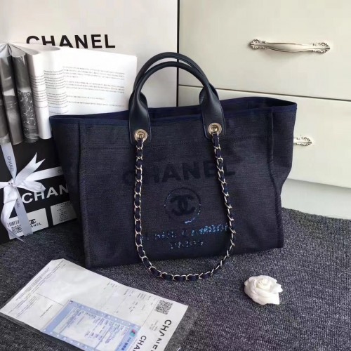 Torba na zakupy Chanel Canvas Leather Tote Granatowa A1679