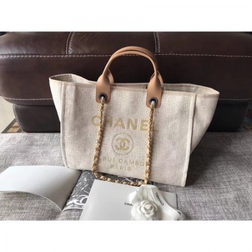 Torba na zakupy Chanel Canvas Original Leather na ramię A2369 kremowa