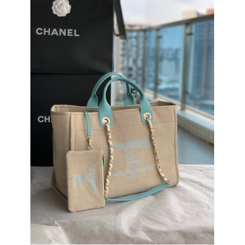 Torba na zakupy Chanel Canvas Tote B66941 Beżowo-niebieska