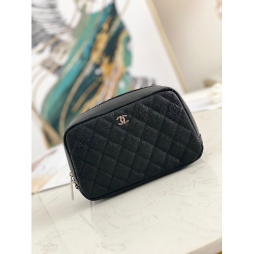 Chanel Caviar Quilted Curvy Pouch Cosmetic Case 220597 Czarny