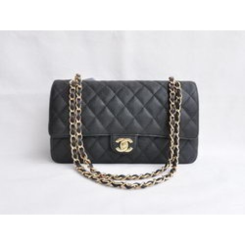 Torebka Chanel Classic 2.55 Series Black Caviar Golden Chain Quilted Flap Bag 1113