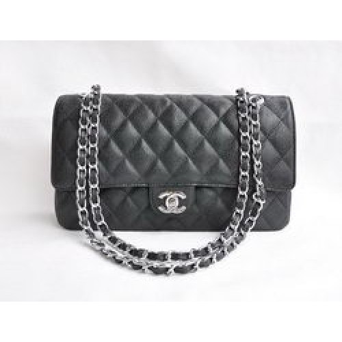 Torebka Chanel Classic 2.55 Series Black Caviar Silver Chain Quilted Flap Bag 1113