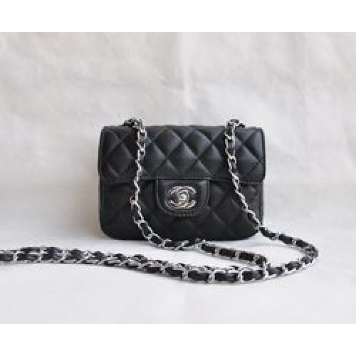 Torebka Chanel Classic Black Lambskin Silver Chain Quilted Flap Bag 1115