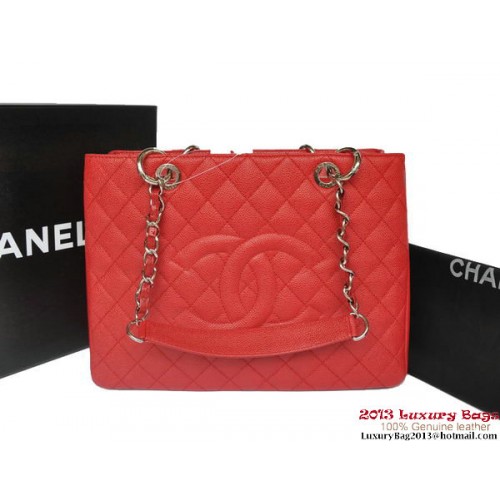 Torebka Chanel Classic Coco GST Caviar Leather A36092 Red Silver