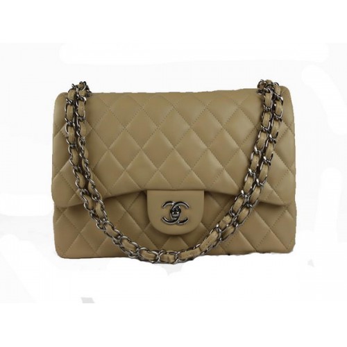 Torebka Chanel Classic Flap Bag 1113, morelowa, oryginalna, owcza skóra, srebrna