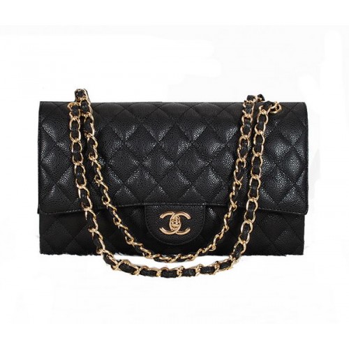 Torebka Chanel Classic Flap Bag 1113, czarna, oryginalna, ze skóry w kolorze złotym, z wzorem Cannage